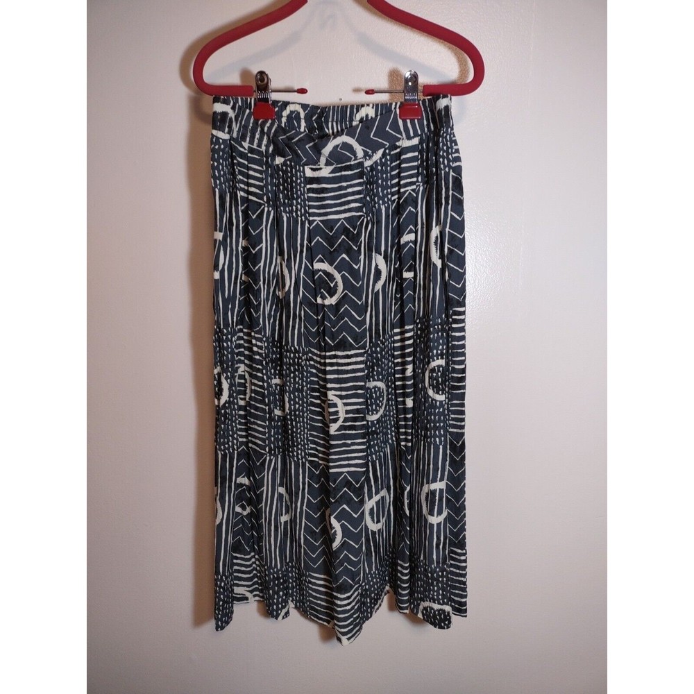 Studio C Women's Vintage M/L Skirt Cotton Blue Gray White Geometric Pattern